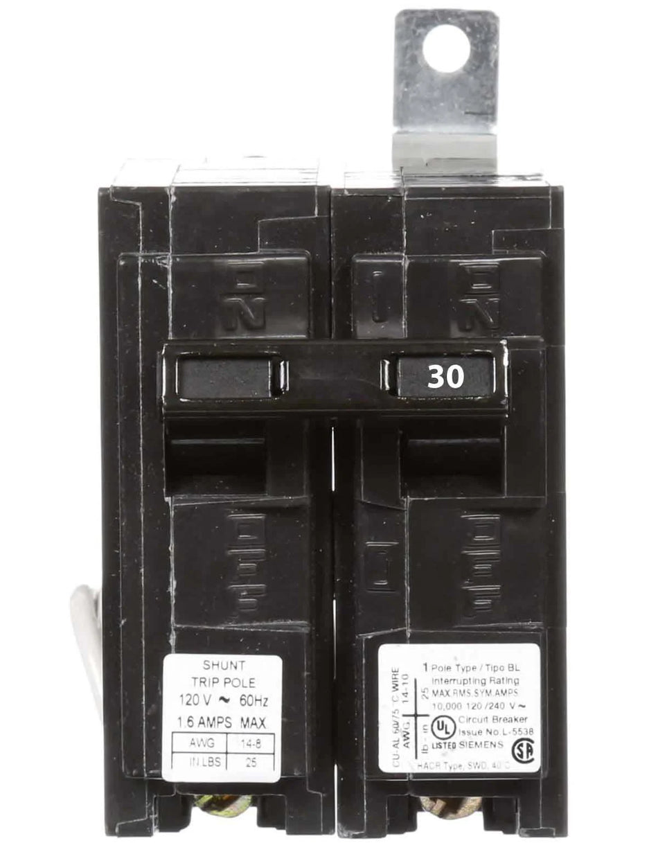 Siemens 30A 1-Pole Shunt Trip – B13000S01 Molded Case Circuit Breaker, Bolt-On, Thermal-Magnetic, 120 VAC, 10kAIC