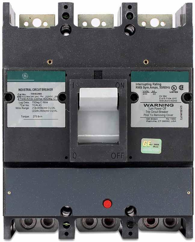 ABB / GE TJD422300WL 300 Amp 2 Pole Molded Case Circuit Breaker – Feed-Thru Type – 240V AC