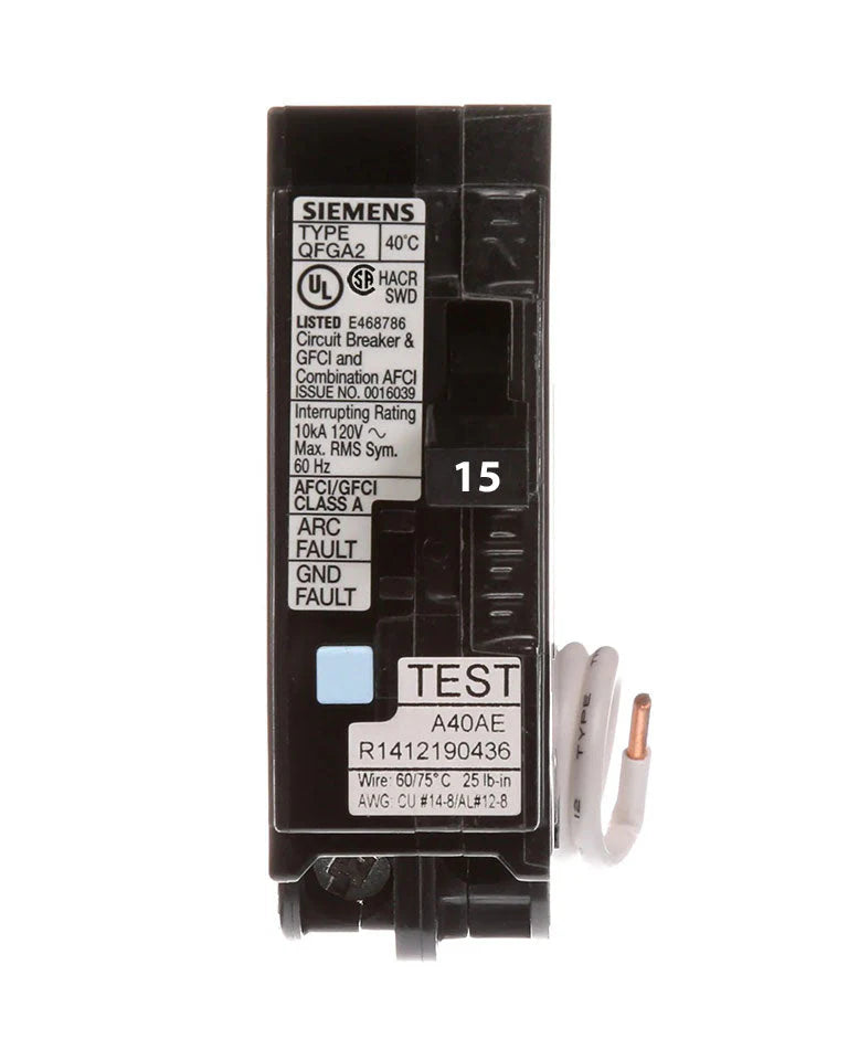 Siemens Q120AFC Circuit Breaker – Q Series – 20A – 1 Pole – 120VAC – Plug-In – Thermal Magnetic