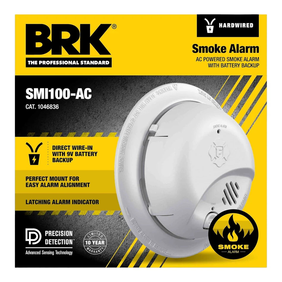 BRK SMI100-AC Hardwired Smoke Alarm – Ionization – 85 dB – Battery Backup
