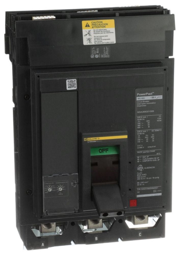 Square D MGA36800E10 PowerPact M-Frame MCCB – 3 Pole – 800A – Interchangeable Trip Unit – Molded Case Circuit Breake