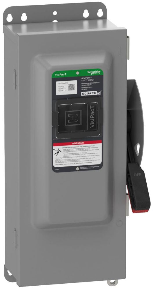Square D VHU363AWKGL 100A 3-Pole Safety Switch – Single Throw Disconnect – 600V AC/DC