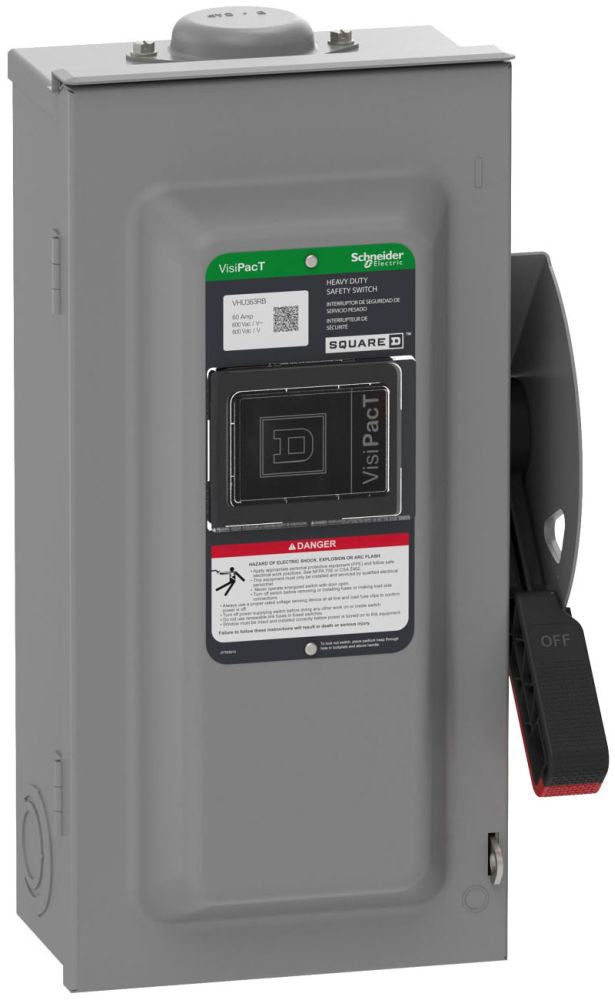 Square D VHU361 30A 3-Pole Safety Switch – Surface Mount – 600V AC/DC