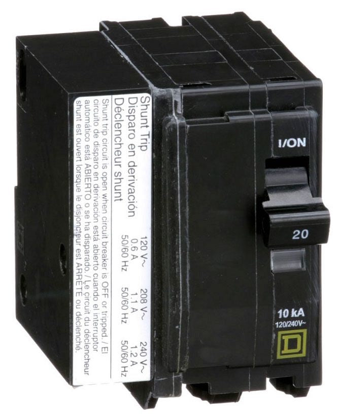 Square D QO2201021 Miniature Circuit Breaker – 20A – 2 Pole – 120/240V – Plug-In – AC Shunt Trip – QO Series