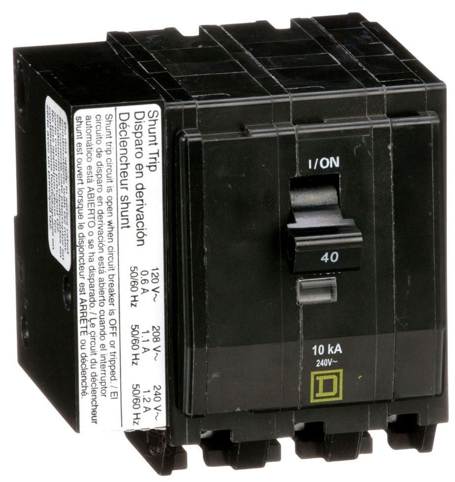 Square D QO3401021 Miniature Circuit Breaker – 40A – 3 Pole – 240V – Plug-In – Shunt Trip – QO Series
