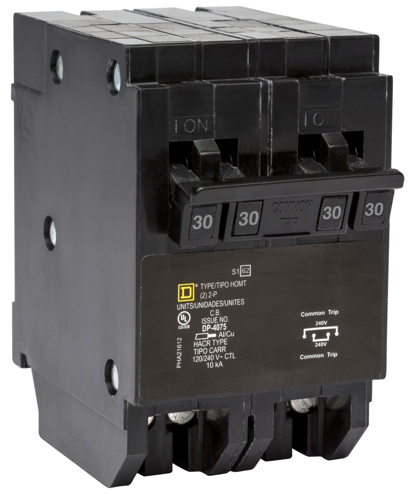 Square D Homeline HOMT230230 Quad Tandem 2 x 2-Pole (30A + 30A) Miniature Circuit Breaker – Plug-In – 120/240V AC