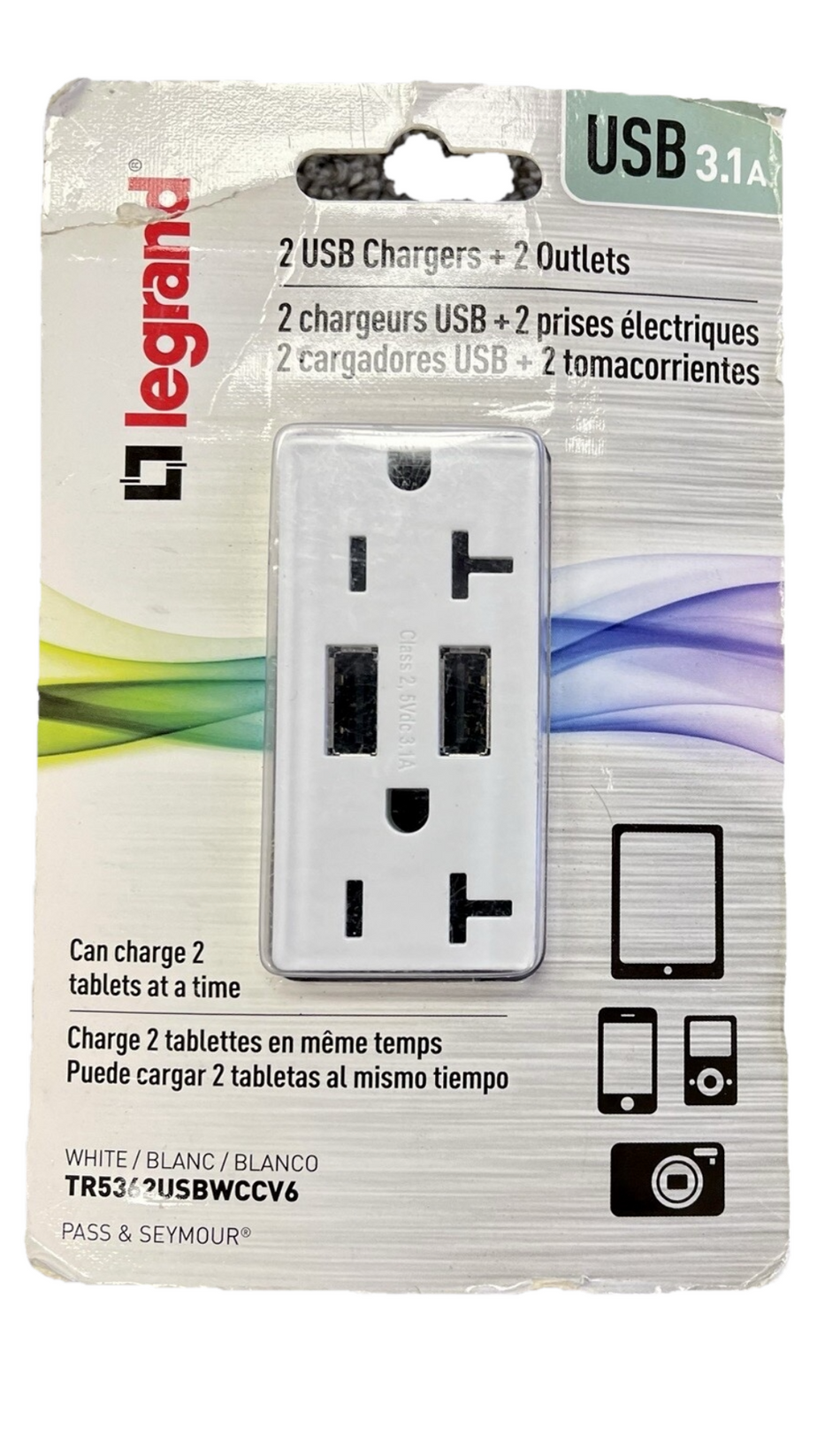 Legrand Radiant 20A 125V Duplex Outlet with Dual USB Charging Ports 3.1A Tamper Resistant White TR5362USBWCCV6
