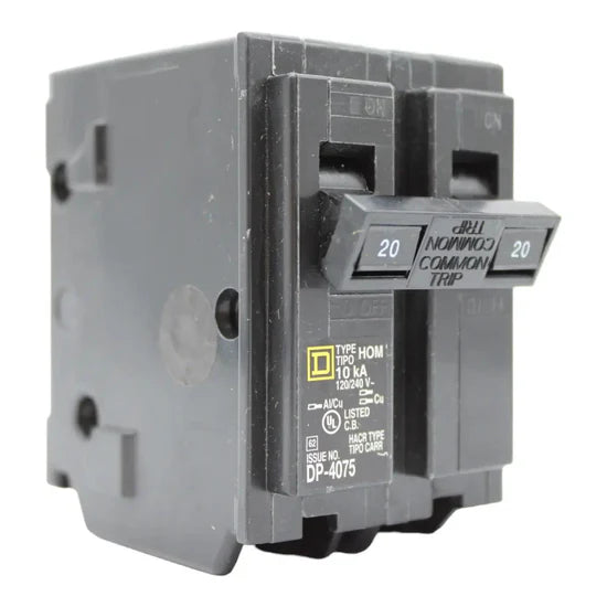 Square D HOM220 20A 2-Pole Standard Circuit Breaker – Plug-In – 120/240V