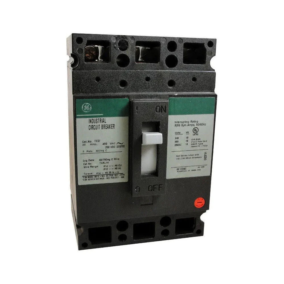 GE TED134110WL – 110 Amp 3-Pole 480V Feed-Through Molded Case Circuit Breaker – E150 Line – 18kAIC @ 240V / 480V, 14kAIC @ 600V