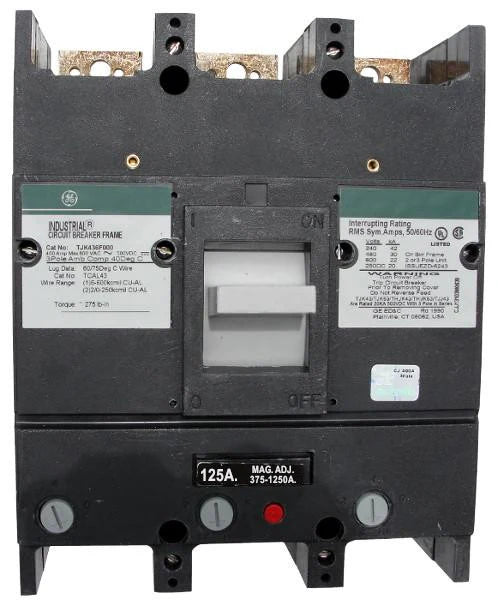General Electric GE TJK436125WL 125A 3 Pole Molded Case Circuit Breaker – Bolt On – 600VAC