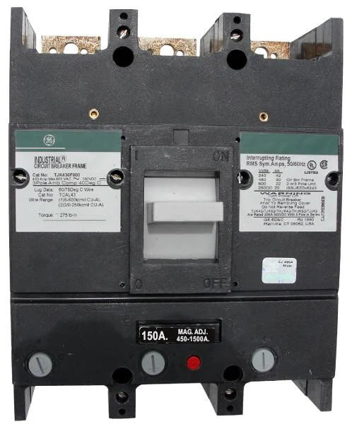 General Electric GE TJK436150WL 150A 3 Pole Molded Case Circuit Breaker – Bolt On – 600VAC