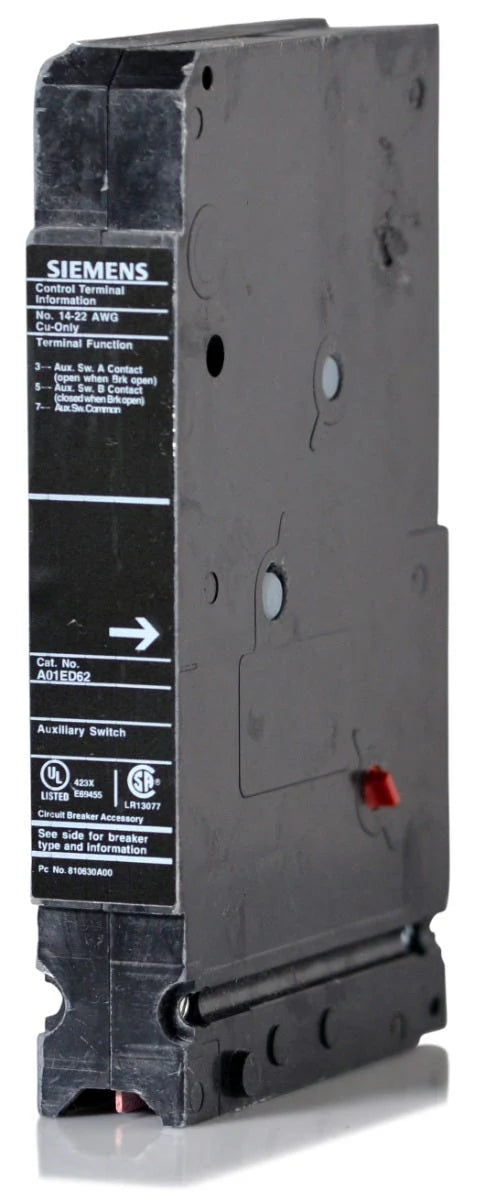 Siemens A01ED62 Auxiliary Switch – 240VAC / 250VDC – Sentron ED/HED/HHED Compatible Accessory