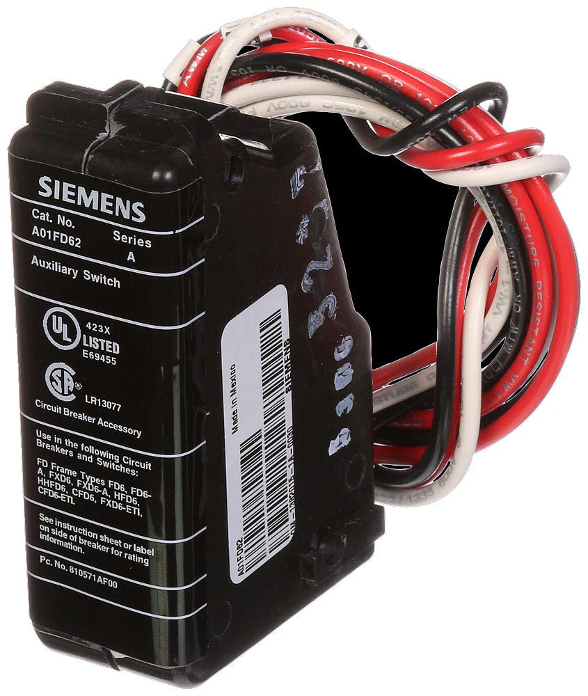 Siemens A01FD62 Molded Case Circuit Breaker Auxiliary Switch – 1NO/1NC – 240/250V AC/DC – FD Frame Compatible