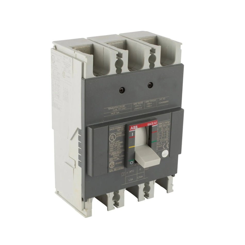 ABB A2A125TW 125A 3P Molded Case Circuit Breaker – Thermal Magnetic – DIN Rail Mount