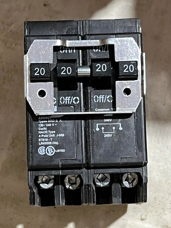 Eaton BQC220220 20A 4-Pole Thermal Magnetic Circuit Breaker – Plug-On – 120/240V