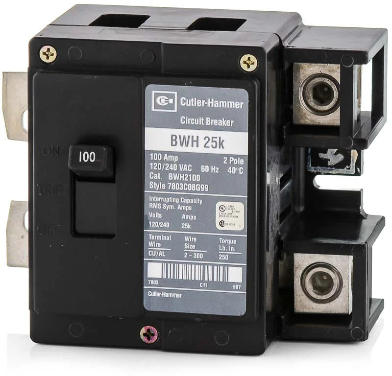 Eaton BWH100 BR Thermal Magnetic Circuit Breaker – 100A, 2-Pole, 120/240V, Bolt-On Main Breaker