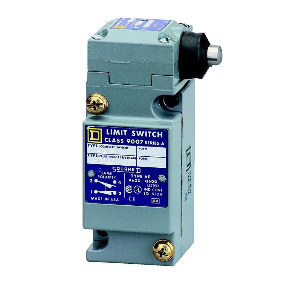 Square D 9007C54G Limit Switch – Heavy Duty Plug-In – Plunger Head – SPDT Snap Action – 600VAC – 10A