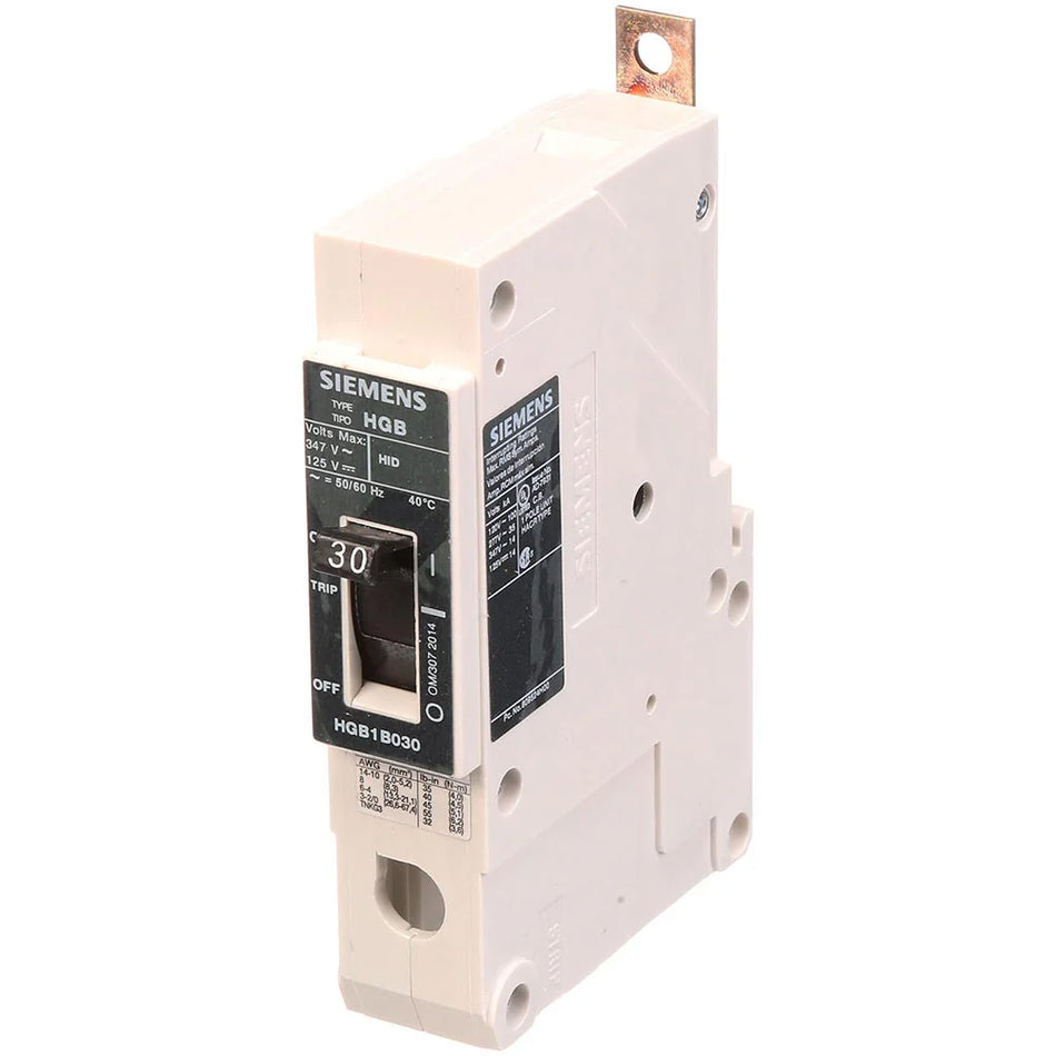 Siemens HGB1B030B Molded Case Circuit Breaker – VL Series – 30A – 1 Pole – 347V – Bolt-On – Thermal Magnetic – High Interrupting Capacity