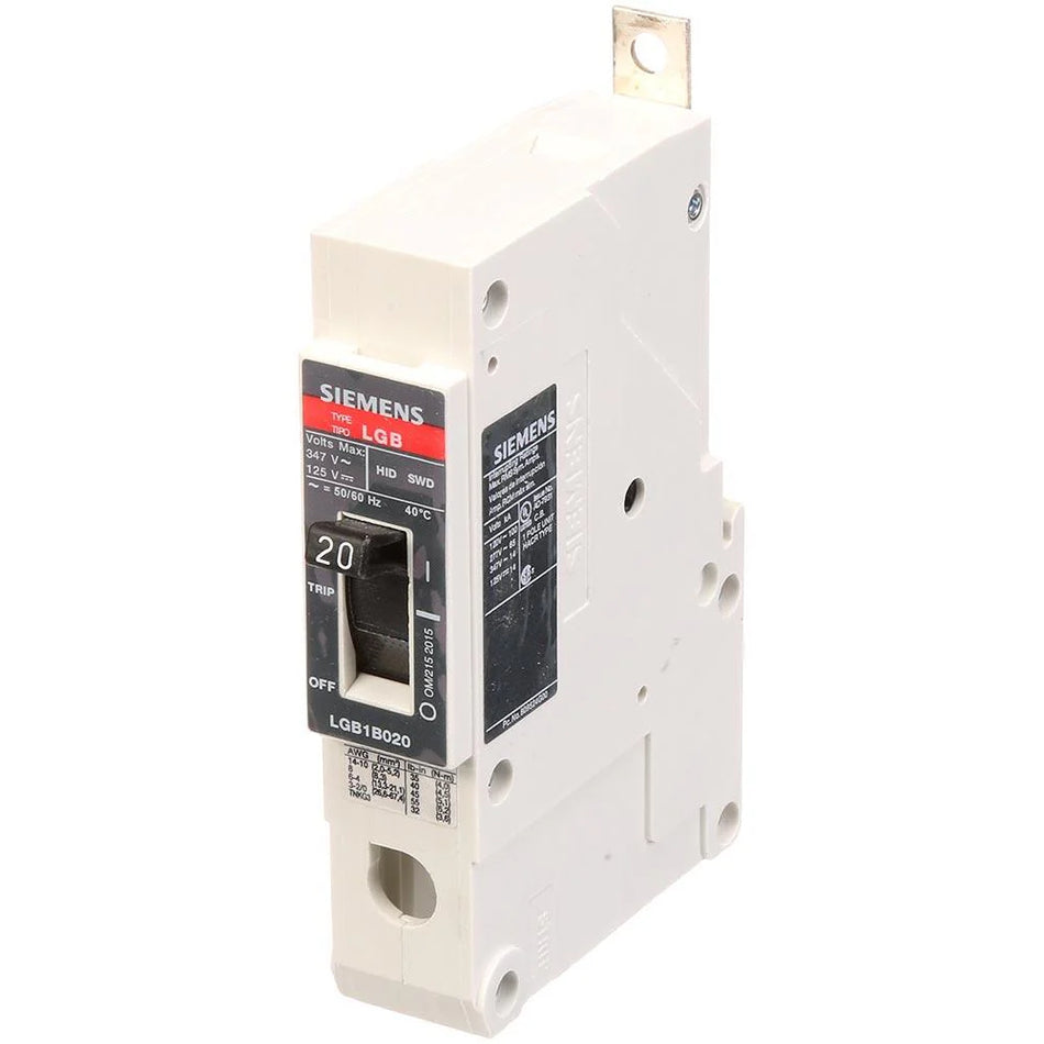 Siemens LGB1B020B Circuit Breaker – VL Series – 20A – 1 Pole – 347VAC – Thermal Magnetic – Bolt-On