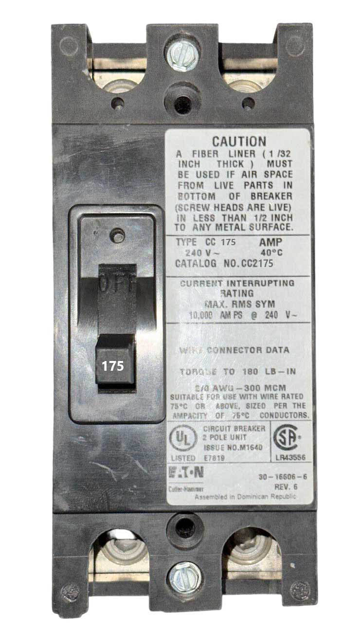 CC2175 - Eaton Bolt-On 240V 175A 2 pole circuit breaker 10kA@240V