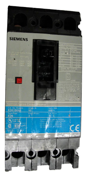 Siemens / ITE ED63B080 80A 3 Pole MCCB – Bolt On – 600V