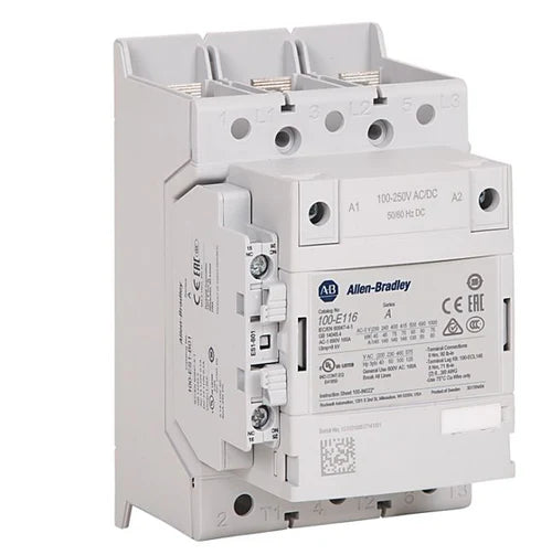 Allen-Bradley 100-E116KD11L – 116A IEC 3-Pole Contactor, 100-250V AC/DC Electronic Coil, Built-in Lugs