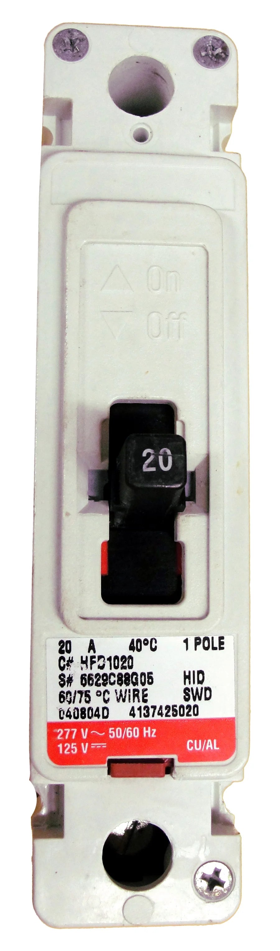 Eaton HFD1020L 20A 1P Molded Case Circuit Breaker – Bolt-On – 600VAC