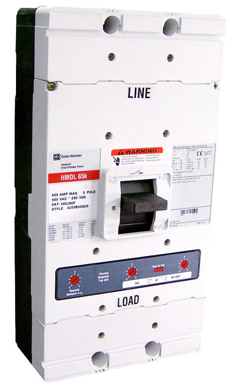 Eaton Cutler Hammer HMDL3800W 800A 3-Pole Molded Case Circuit Breaker – Bolt-On Mount – 600VAC