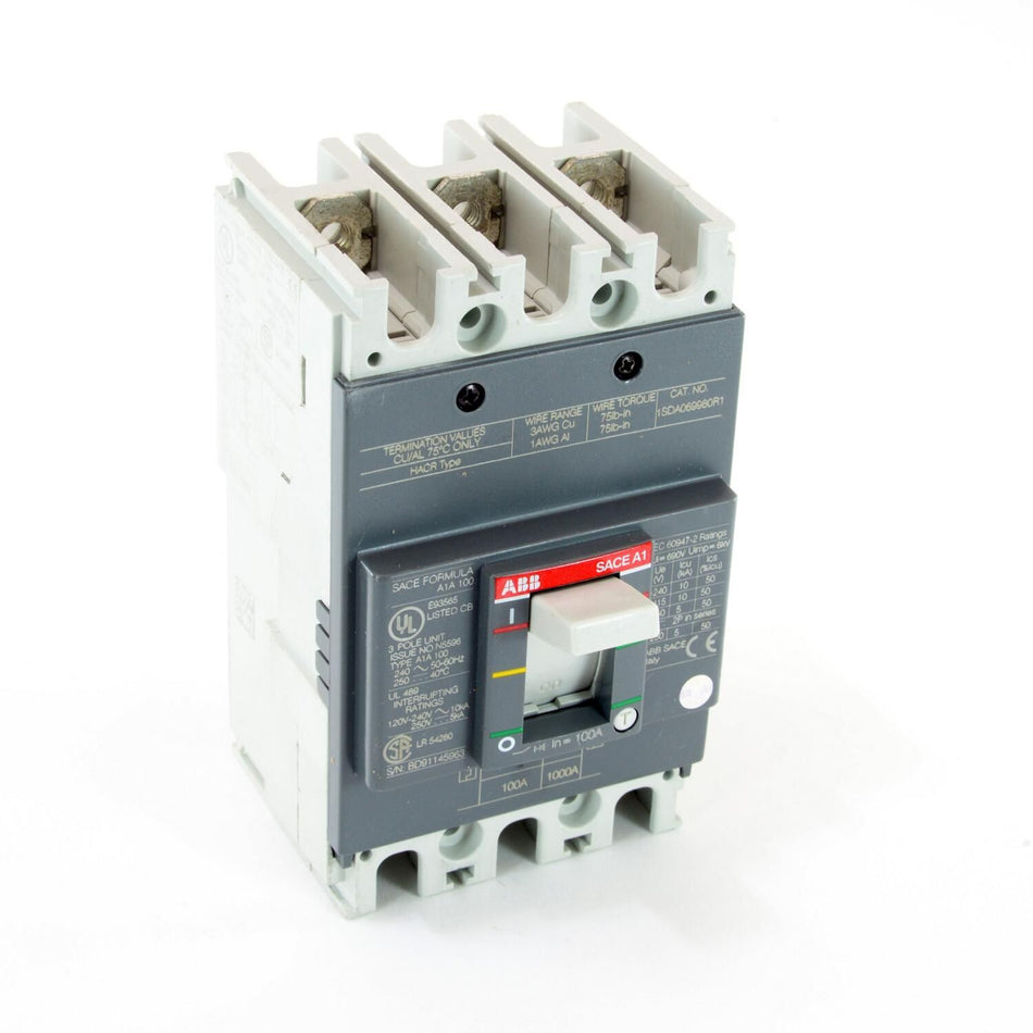 ABB A1N100TW 100A 3P Molded Case Circuit Breaker – Thermal Magnetic – DIN Rail Mount