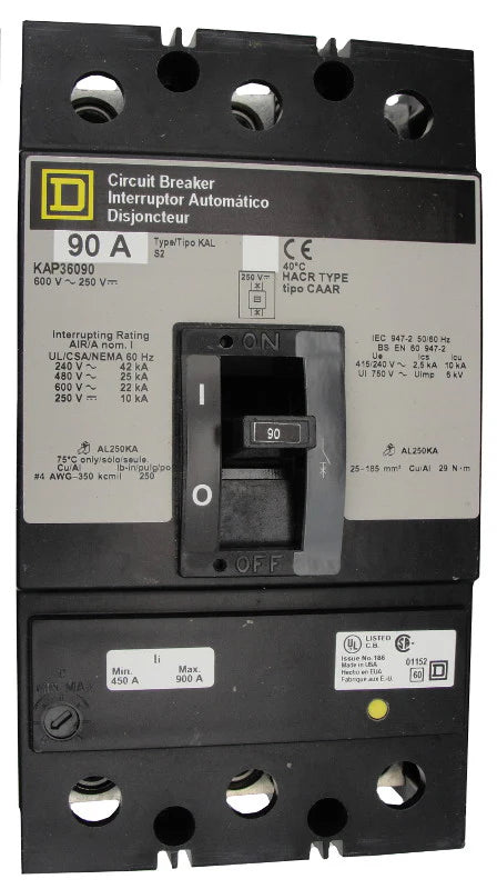 Square-D KAP3625029M 250A 3 Pole Thermal Magnetic MCCB – Panel Mounted – 600V AC/DC