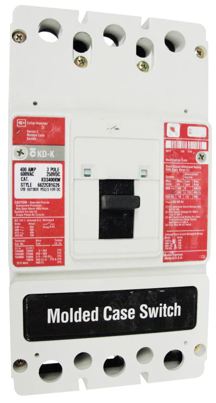 Eaton Cutler-Hammer KD3400KW02 400A 3-Pole Molded Case Switch – Bolt-On Mount – 600VAC