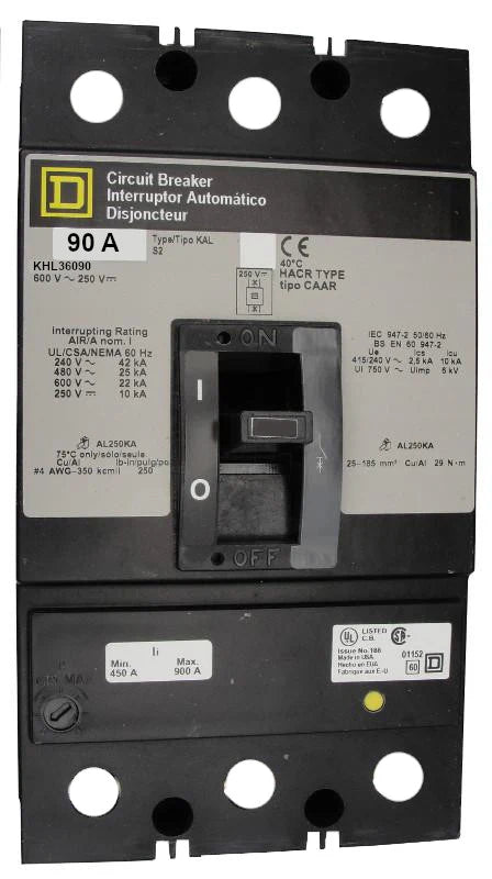 Square D KHL36090 90A 3 Pole Molded Case Circuit Breaker – Bolt On – 600VAC