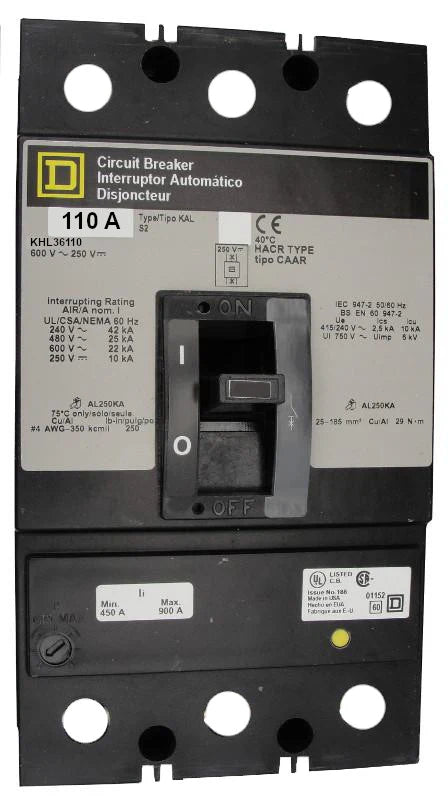 Square D KHL36110 110A 3 Pole Molded Case Circuit Breaker – Bolt On – 600VAC