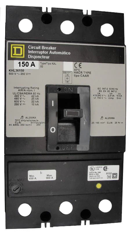 Square D KHL36150 150A 3 Pole Molded Case Circuit Breaker – Bolt On – 600VAC