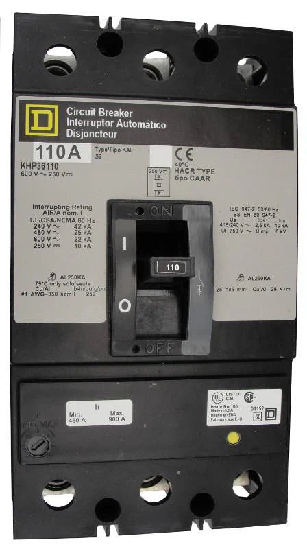 Square D KHP36110 110A 3 Pole Molded Case Circuit Breaker – Panel Mounted – 600VAC