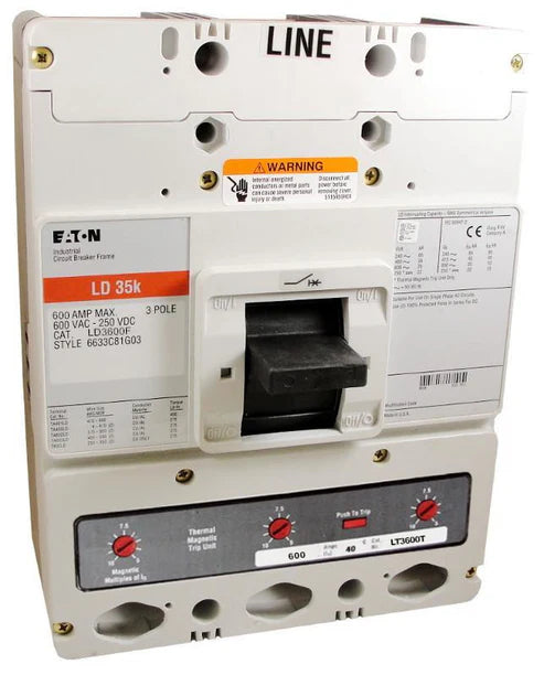 Eaton Cutler Hammer LD3600S30 600A 3-Pole AC/DC Molded Case Circuit Breaker – Bolt-On Mount – 600V