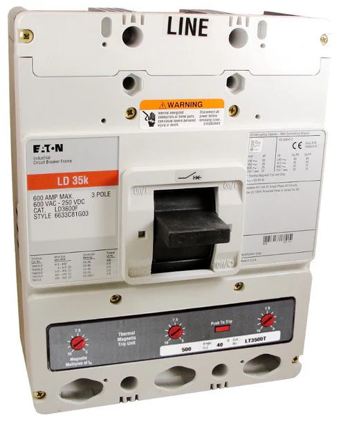 Eaton Cutler Hammer LD3500WA06S03 500A 3-Pole AC/DC Molded Case Circuit Breaker – Bolt-On Mount – 600V