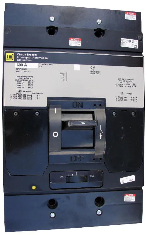 Square D MAP36600 600A 3 Pole Thermal Magnetic MCCB – Panel Mounted – 600V