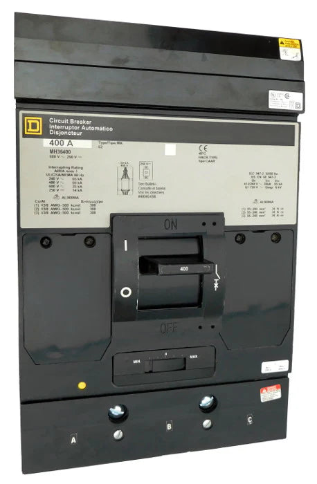 Square D MH36400 400A 3 Pole Thermal Magnetic MCCB – I-Line Plug In – 600V