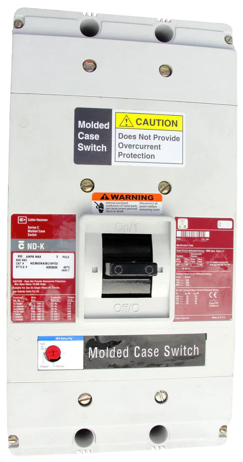 Eaton Cutler Hammer ND312WK 1200A 3-Pole High Magnetic Molded Case Switch – Bolt-On – 600VAC