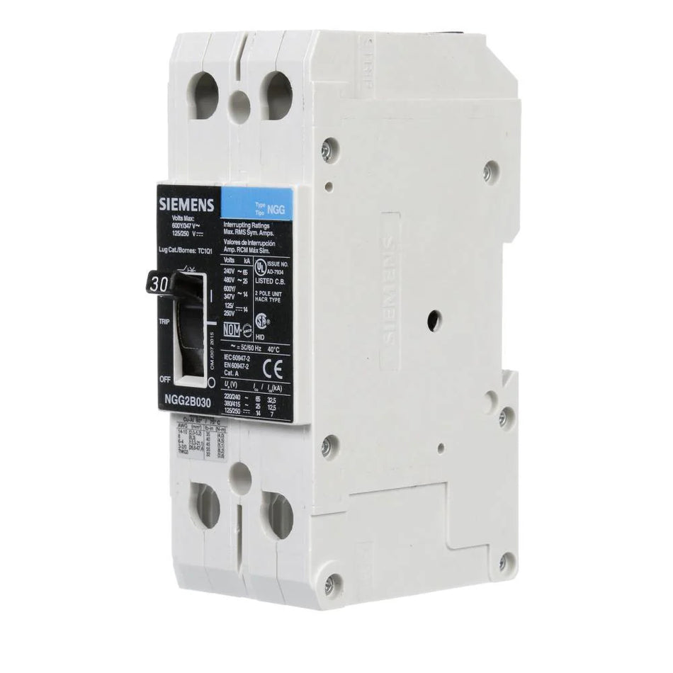 NGG2B030L - Siemens Feed-Thru 600V 30A 2 pole circuit breaker 25kA@480V