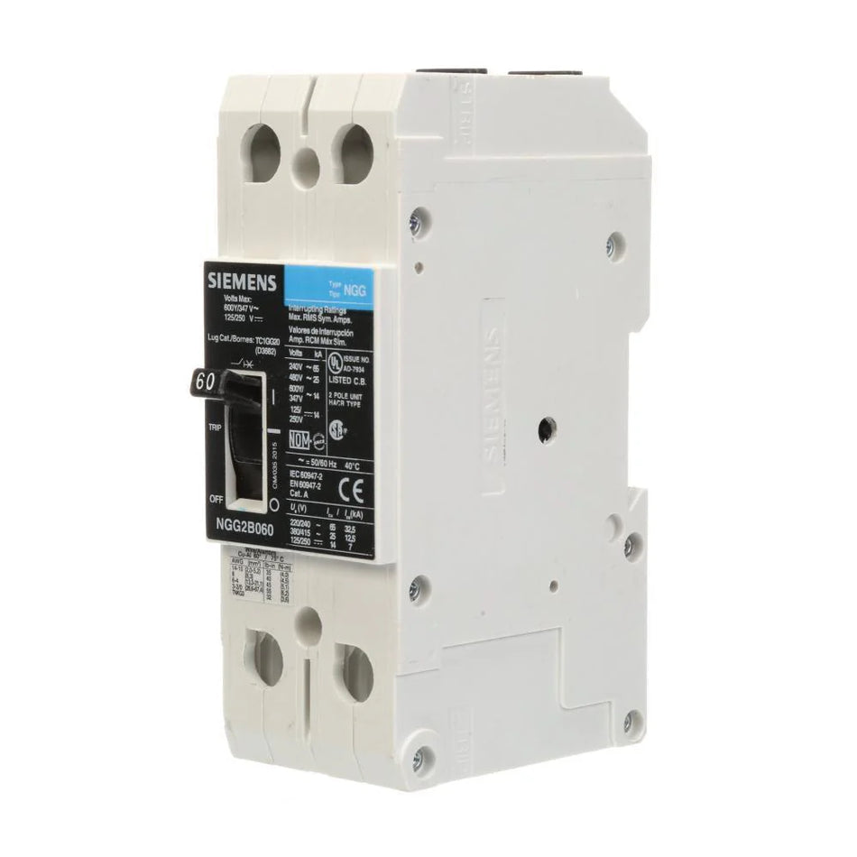 NGG2B060L - Siemens Feed-Thru 600V 60A 2 pole circuit breaker 25kA@480V