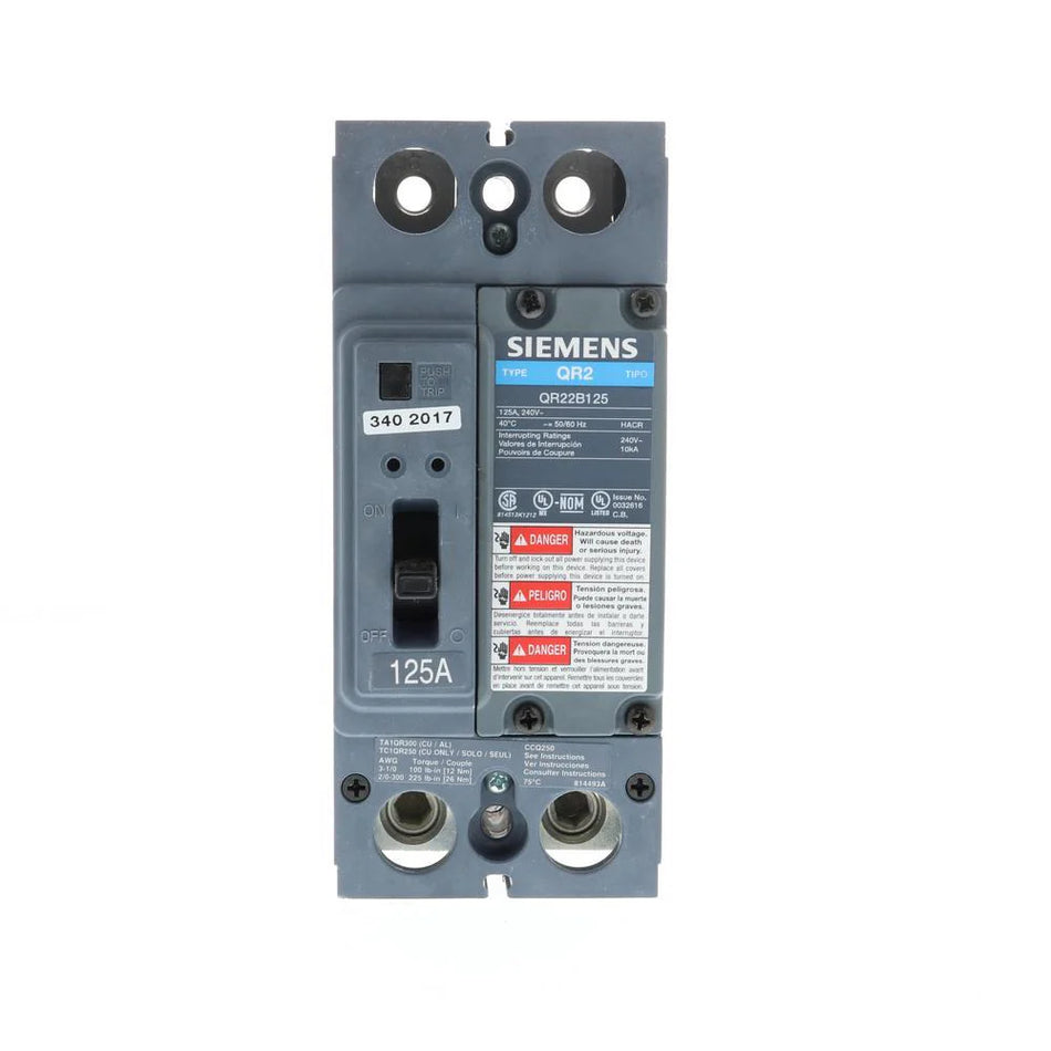 QR22B125L - Siemens Feed-Thru 240V 125A 2 pole circuit breaker 10kA@240V