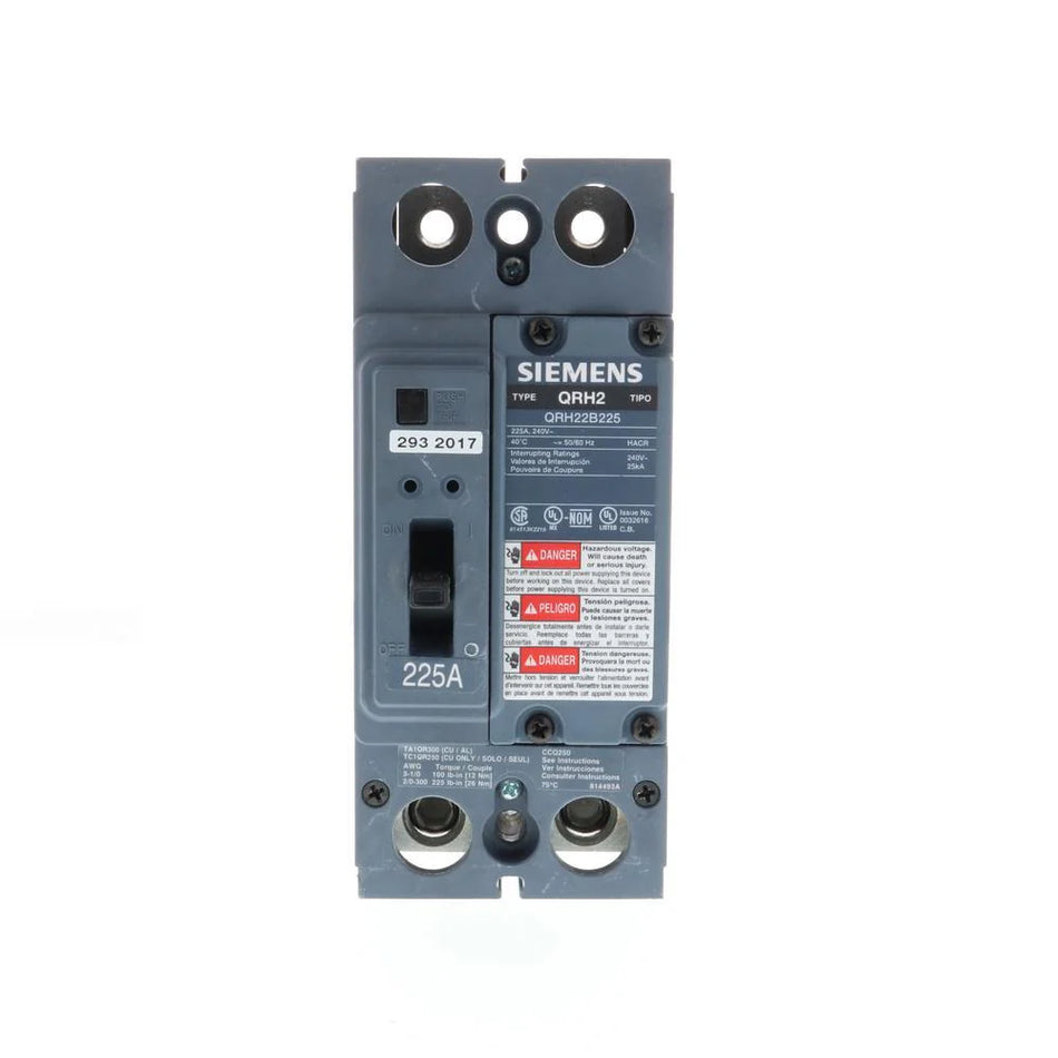 QRH22B225L - Siemens Feed-Thru 240V 225A 2 pole circuit breaker 25kA@240V