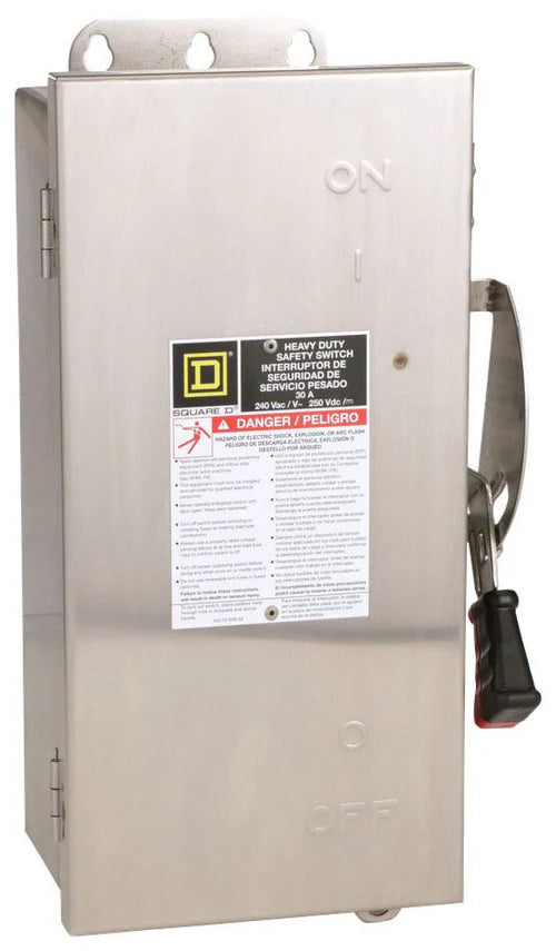 H221DS – Square D 30A 240V 2-Pole Fusible Heavy Duty Safety Switch NEMA 4/4X/5