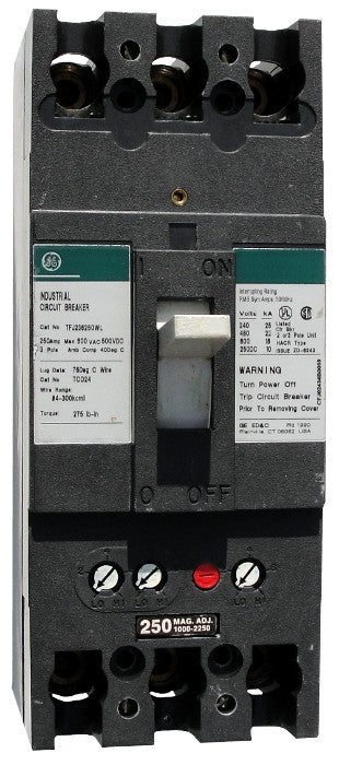 General Electric TFJ236100WL 100A 3-Pole Molded Case Circuit Breaker – Bolt-On Mount – 600VAC