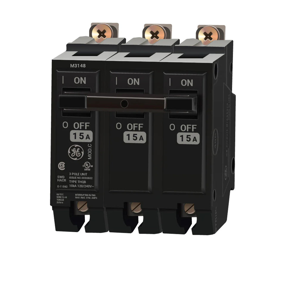 THQB32015 - General Electric Bolt-On 240V 15A 3 pole circuit breaker 10kA@208V